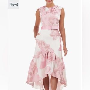 Kay Unger Blush Floral Belted Midi Dress